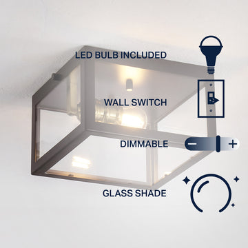 Eleanor 8" Farmhouse Industrial Square Iron/Glass Case LED Flush Mount